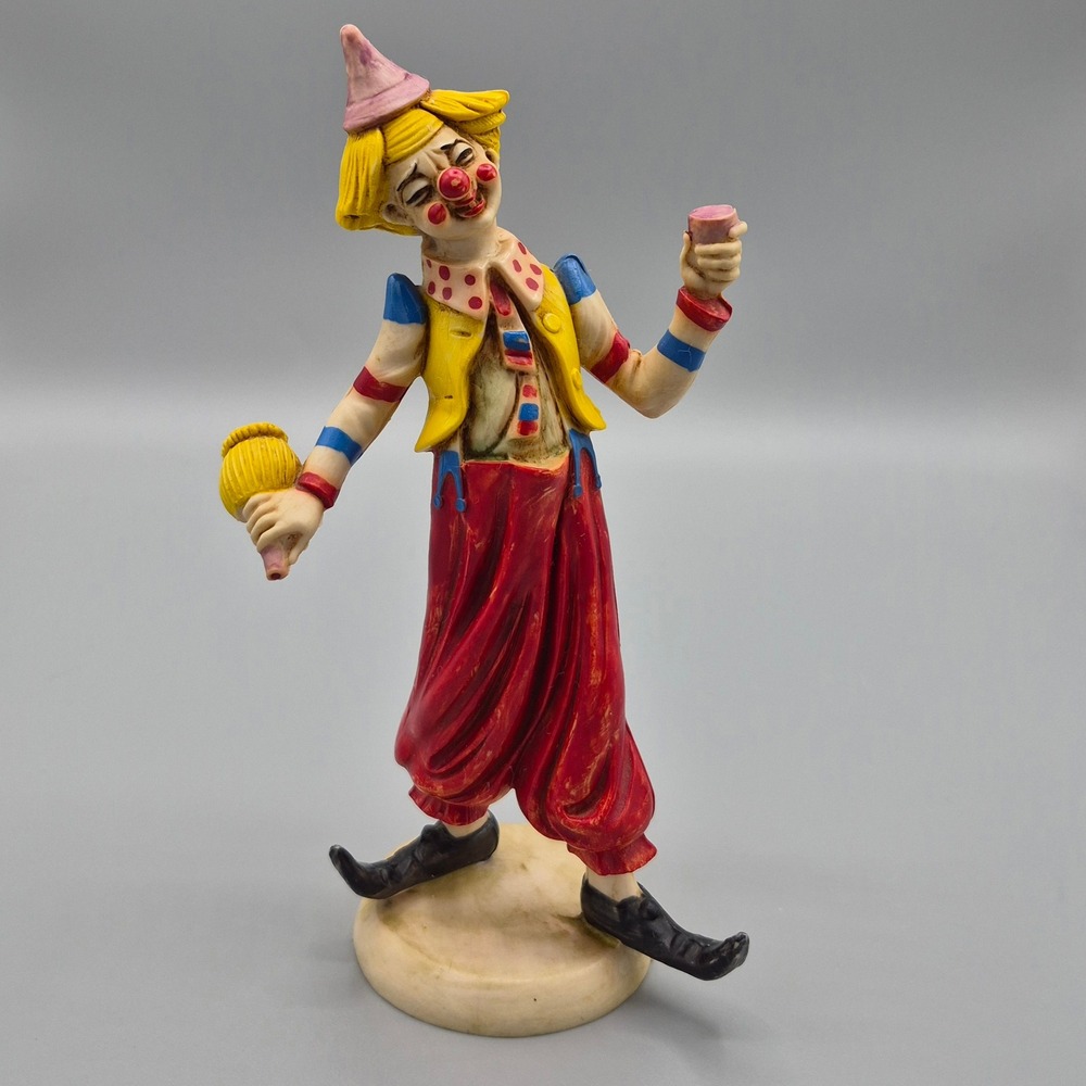 Vintage Mic Imports Hand Made in Italy Clown Figurine Hand Painted 8 Inch